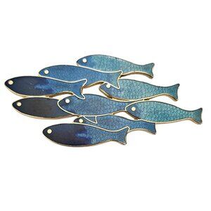 Fish Enterprise Blue Teal Champleve School Of Fish Brooch Pin Signed, J47